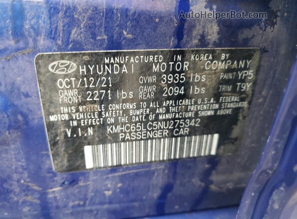 KMHC65LC5NU275342 2022 HYUNDAI IONIQ Blue Vista del compartimento del motor