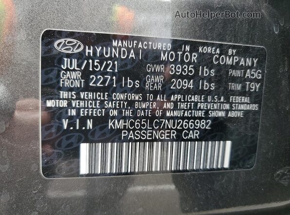 KMHC65LC7NU266982 2022 HYUNDAI IONIQ Серый Вид наклейки с VIN-кодом