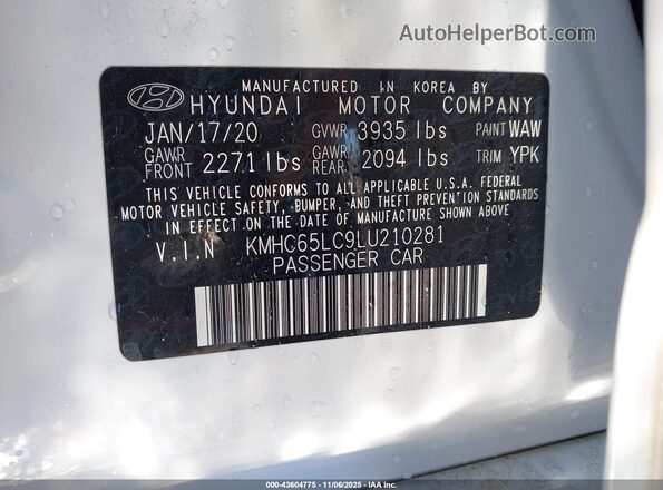 KMHC65LC9LU210281 2020 HYUNDAI IONIQ HYBRID White Engine compartment view