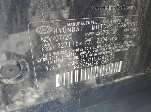 KMHC75LC1LU241571 2020 HYUNDAI IONIQ Black Widok naklejki z numerem VIN