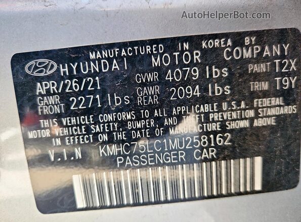 KMHC75LC1MU258162 2021 HYUNDAI IONIQ Silver VIN կոդի պիտակի տեսք