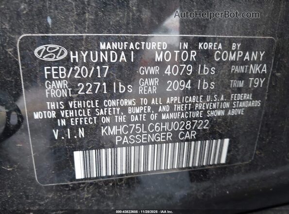 KMHC75LC6HU028722 2017 HYUNDAI IONIQ HYBRID Black Widok komory silnika
