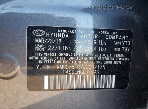 KMHC75LC7JU092175 2018 HYUNDAI IONIQ Gray 