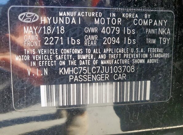KMHC75LC7JU103708 2018 HYUNDAI IONIQ Black 