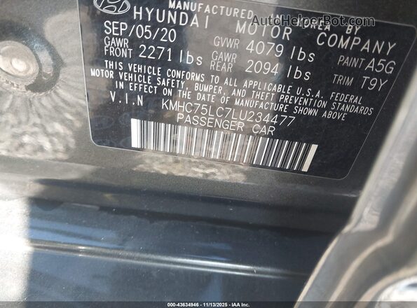 KMHC75LC7LU234477 2020 HYUNDAI IONIQ HYBRID Серый 