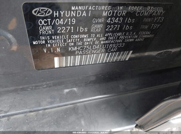 KMHC75LD4LU189233 2020 HYUNDAI IONIQ PLUG-IN HYBRID Black 