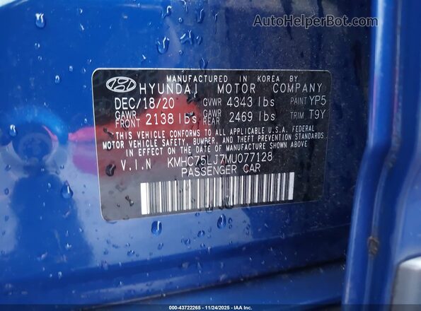KMHC75LJ7MU077128 2021 HYUNDAI IONIQ ELECTRIC Dark Blue Engine compartment view