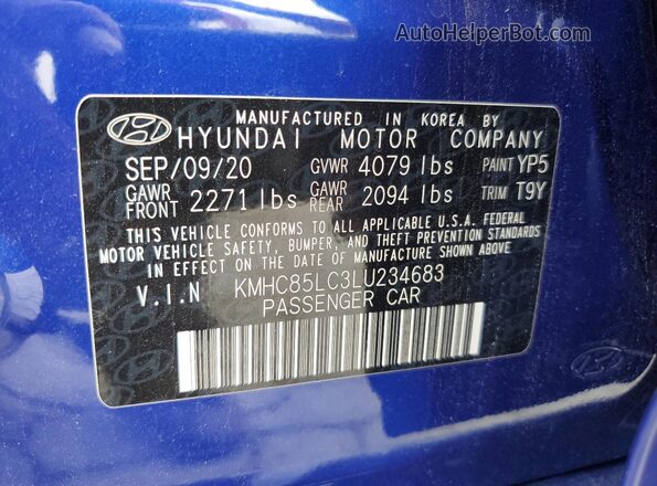 KMHC85LC3LU234683 2020 HYUNDAI IONIQ Blue 