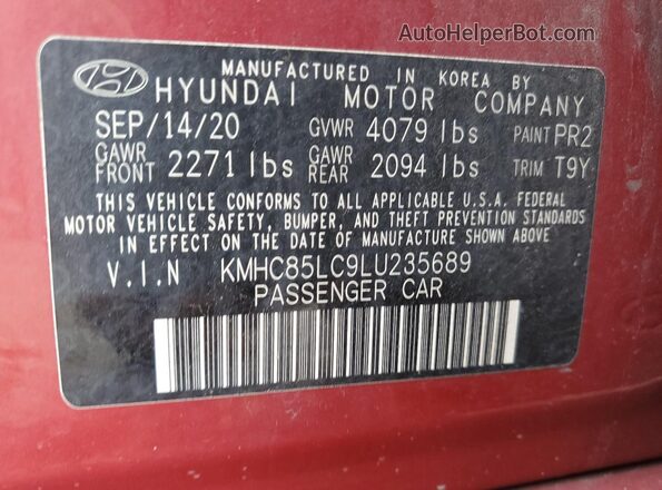 KMHC85LC9LU235689 2020 HYUNDAI IONIQ Red VIN sticker view