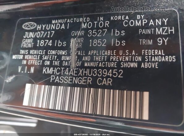 KMHCT4AEXHU339452 2017 HYUNDAI ACCENT Black Vista del compartimento del motor