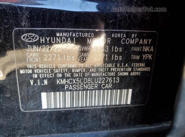 KMHCX5LD8LU227613 2020 HYUNDAI IONIQ Черный Вид наклейки с VIN-кодом