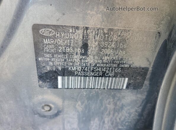 KMHD74LF5HU421166 2017 HYUNDAI ELANTRA Gray Вид підкапотного простору