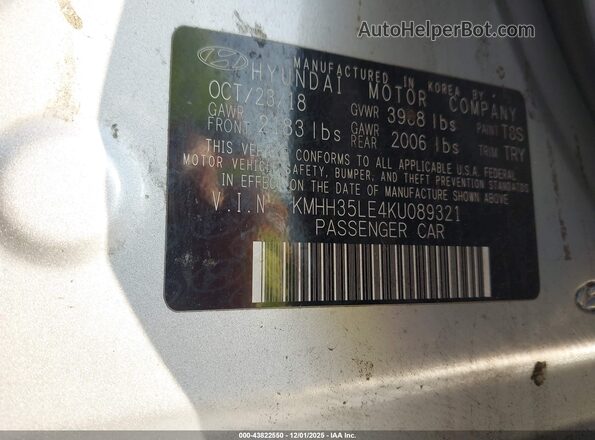 KMHH35LE4KU089321 2019 HYUNDAI ELANTRA GT Silver Вид підкапотного простору
