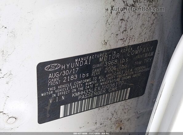 KMHH35LEXJU036170 2018 HYUNDAI ELANTRA GT Белый 