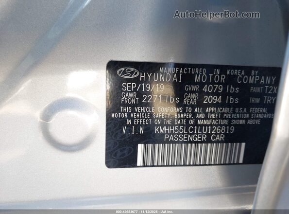 KMHH55LC1LU126819 2020 HYUNDAI ELANTRA GT Silver Engine compartment view