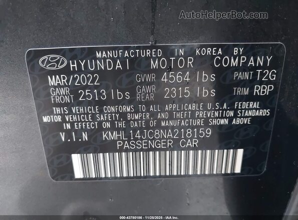 KMHL14JC8NA218159 2022 HYUNDAI SONATA Gray Вид підкапотного простору