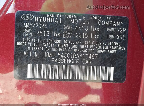 KMHL54JC1RA410467 2024 HYUNDAI SONATA Red Engine compartment view