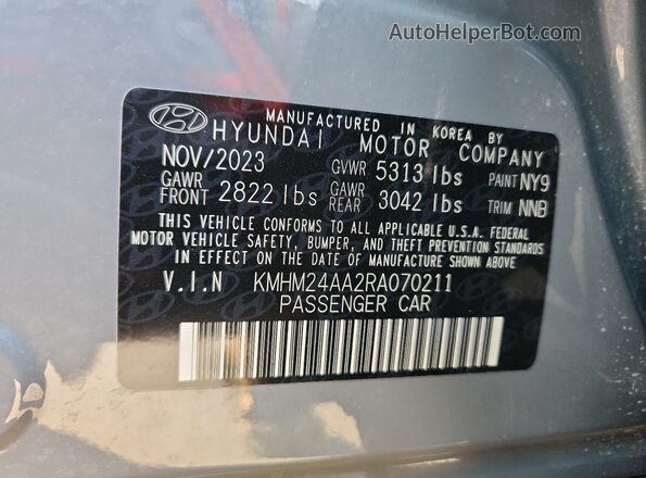 KMHM24AA2RA070211 2024 HYUNDAI IONIQ Gray Вид наклейки з VIN-кодом