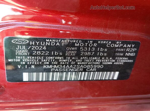 KMHM34AA2SA085990 2025 HYUNDAI IONIQ Red Vista de la etiqueta del VIN