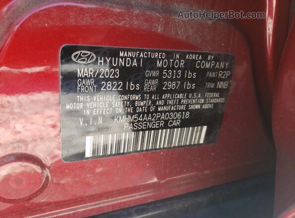 KMHM54AA2PA030618 2023 HYUNDAI IONIQ Red Vista de la etiqueta del VIN