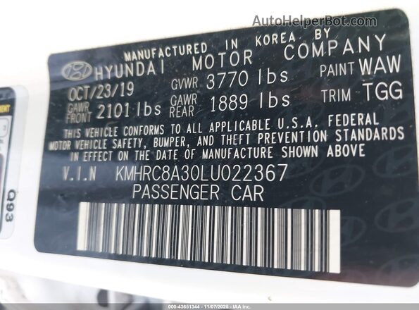 KMHRC8A30LU022367 2020 HYUNDAI VENUE White Вид підкапотного простору