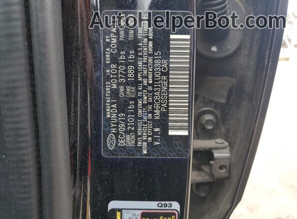 KMHRC8A31LU033815 2020 HYUNDAI VENUE Черный Вид наклейки с VIN-кодом