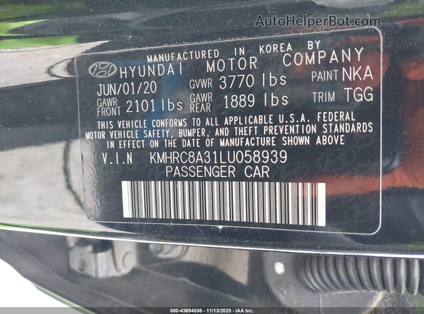 KMHRC8A31LU058939 2020 HYUNDAI VENUE Black Вид підкапотного простору
