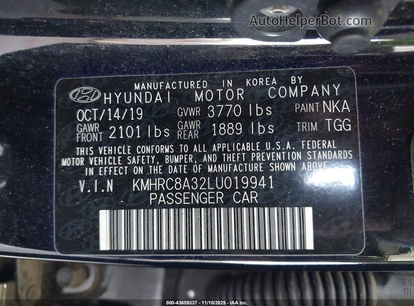 KMHRC8A32LU019941 2020 HYUNDAI VENUE Черный Вид подкапотного пространства