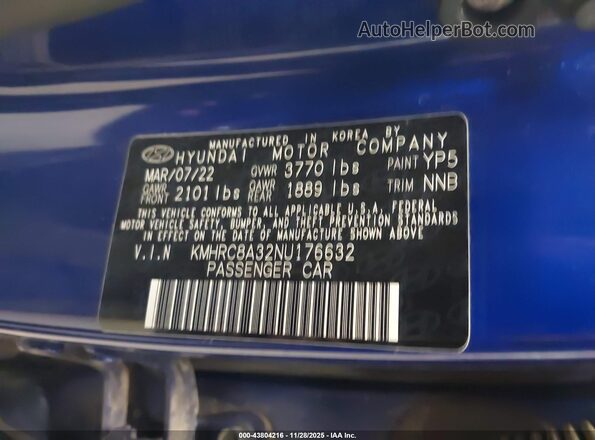 KMHRC8A32NU176632 2022 HYUNDAI VENUE Blue ძრავის განყოფილების ხედი