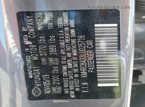 KMHRC8A33LU025716 2020 HYUNDAI VENUE Gray VIN կոդի պիտակի տեսք