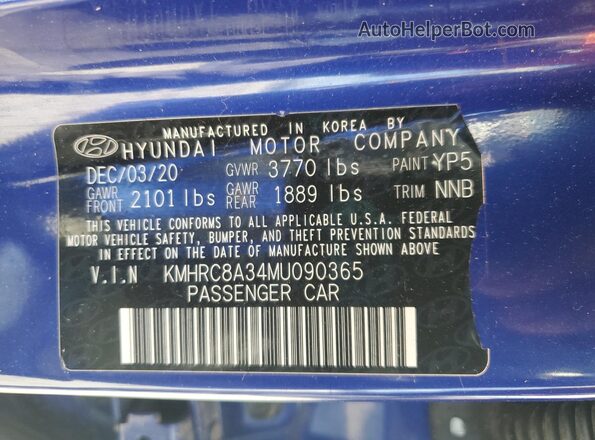 KMHRC8A34MU090365 2021 HYUNDAI VENUE Blue Widok naklejki z numerem VIN