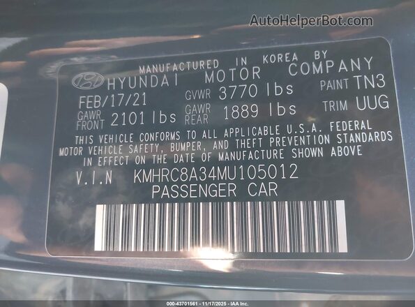 KMHRC8A34MU105012 2021 HYUNDAI VENUE Blue Շարժիչի բաժամունքի տեսք