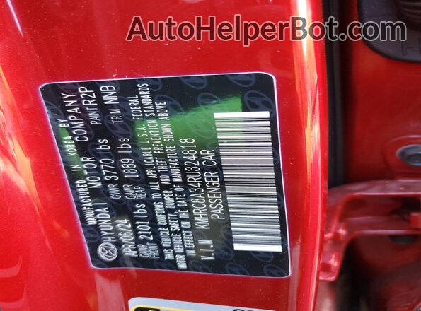 KMHRC8A34RU324818 2024 HYUNDAI VENUE Red Вид наклейки з VIN-кодом