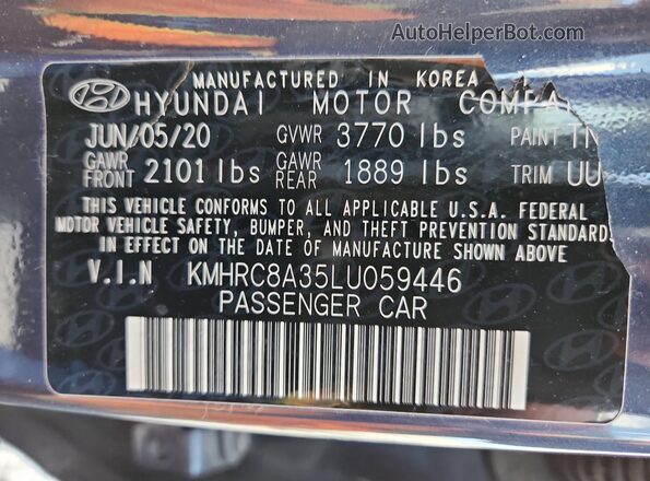 KMHRC8A35LU059446 2020 HYUNDAI VENUE Синий Вид наклейки с VIN-кодом