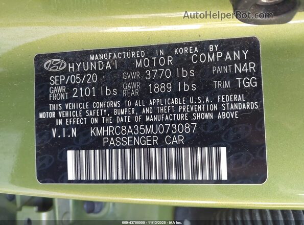 KMHRC8A35MU073087 2021 HYUNDAI VENUE Green Շարժիչի բաժամունքի տեսք