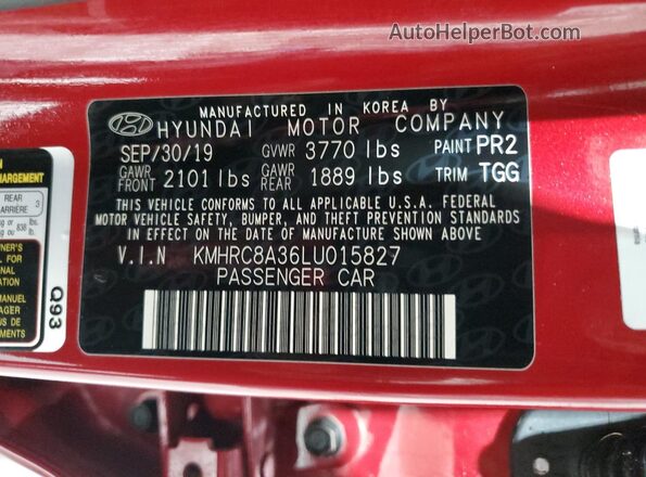 KMHRC8A36LU015827 2020 HYUNDAI VENUE Red ძრავის განყოფილების ხედი