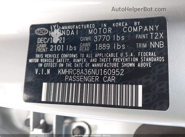 KMHRC8A36NU160952 2022 HYUNDAI VENUE Серебряный Вид подкапотного пространства