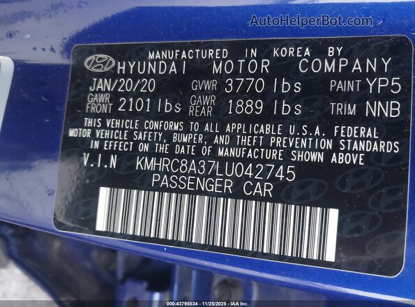 KMHRC8A37LU042745 2020 HYUNDAI VENUE Blue Engine compartment view