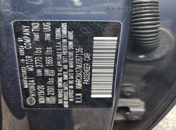 KMHRC8A37MU087136 2021 HYUNDAI VENUE Blue Vista de la etiqueta del VIN