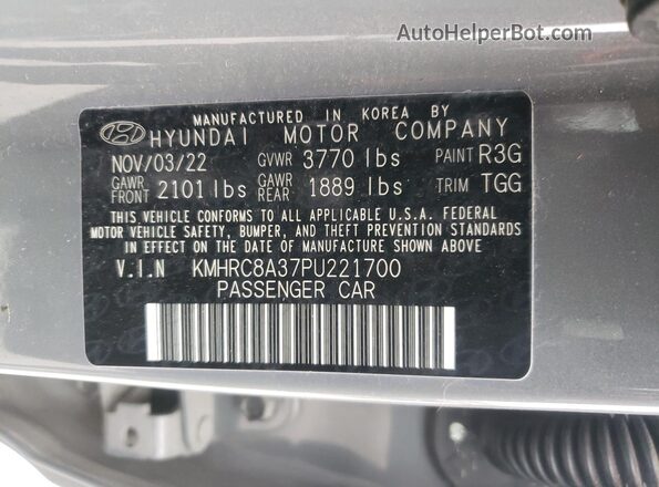 KMHRC8A37PU221700 2023 HYUNDAI VENUE Gray VIN sticker view