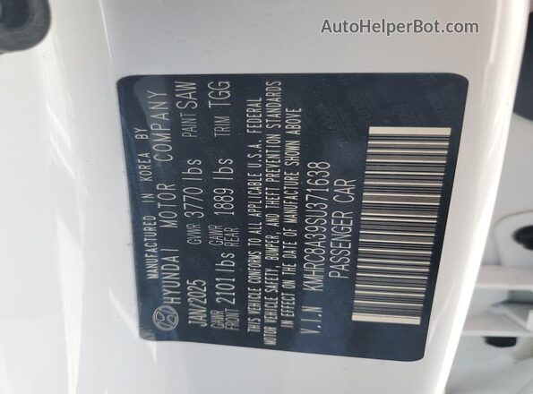KMHRC8A39SU371638 2025 HYUNDAI VENUE White VIN sticker view