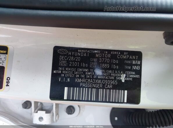 KMHRC8A3XMU093965 2021 HYUNDAI VENUE Белый Вид подкапотного пространства