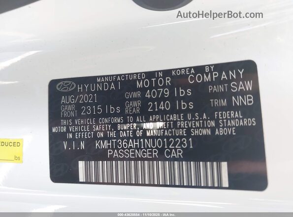 KMHT36AH1NU012231 2022 HYUNDAI VELOSTER N White Engine compartment view
