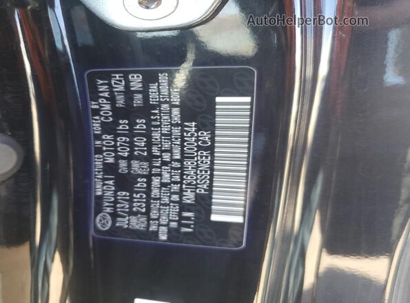 KMHT36AH8LU004544 2020 HYUNDAI VELOSTER Black VIN კოდის სტიკერის ხედი