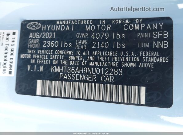 KMHT36AH9NU012283 2022 HYUNDAI VELOSTER N Light Blue Вид подкапотного пространства