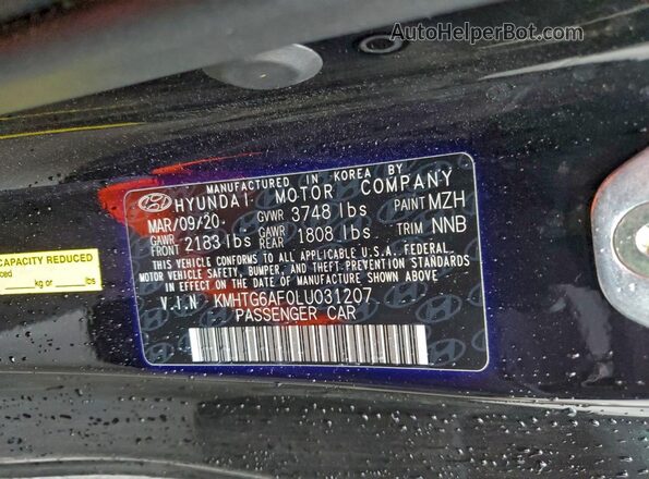 KMHTG6AF0LU031207 2020 HYUNDAI VELOSTER Black VIN կոդի պիտակի տեսք
