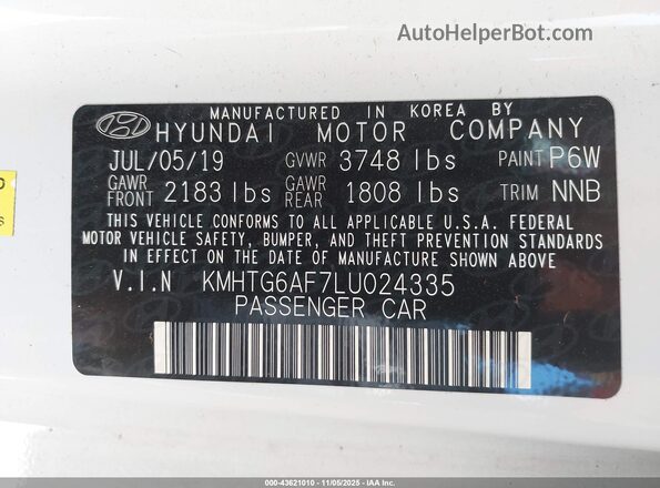 KMHTG6AF7LU024335 2020 HYUNDAI VELOSTER Белый Вид подкапотного пространства