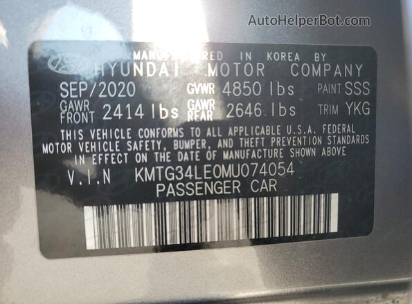 KMTG34LE0MU074054 2021 GENESIS G70 Gray Widok naklejki z numerem VIN