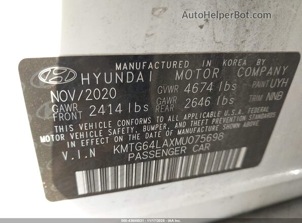 KMTG64LAXMU075698 2021 GENESIS G70 White Widok komory silnika