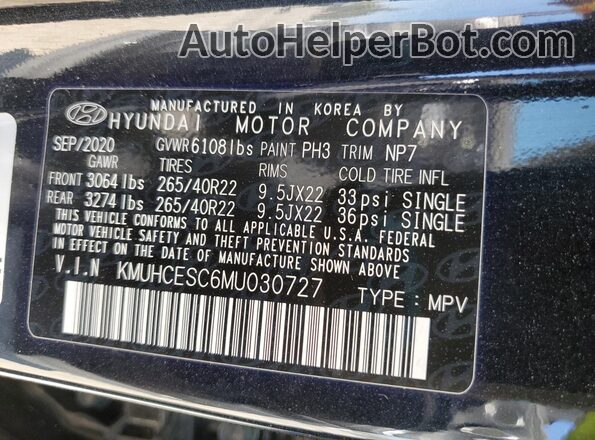 KMUHCESC6MU030727 2021 GENESIS GV80 Black VIN კოდის სტიკერის ხედი